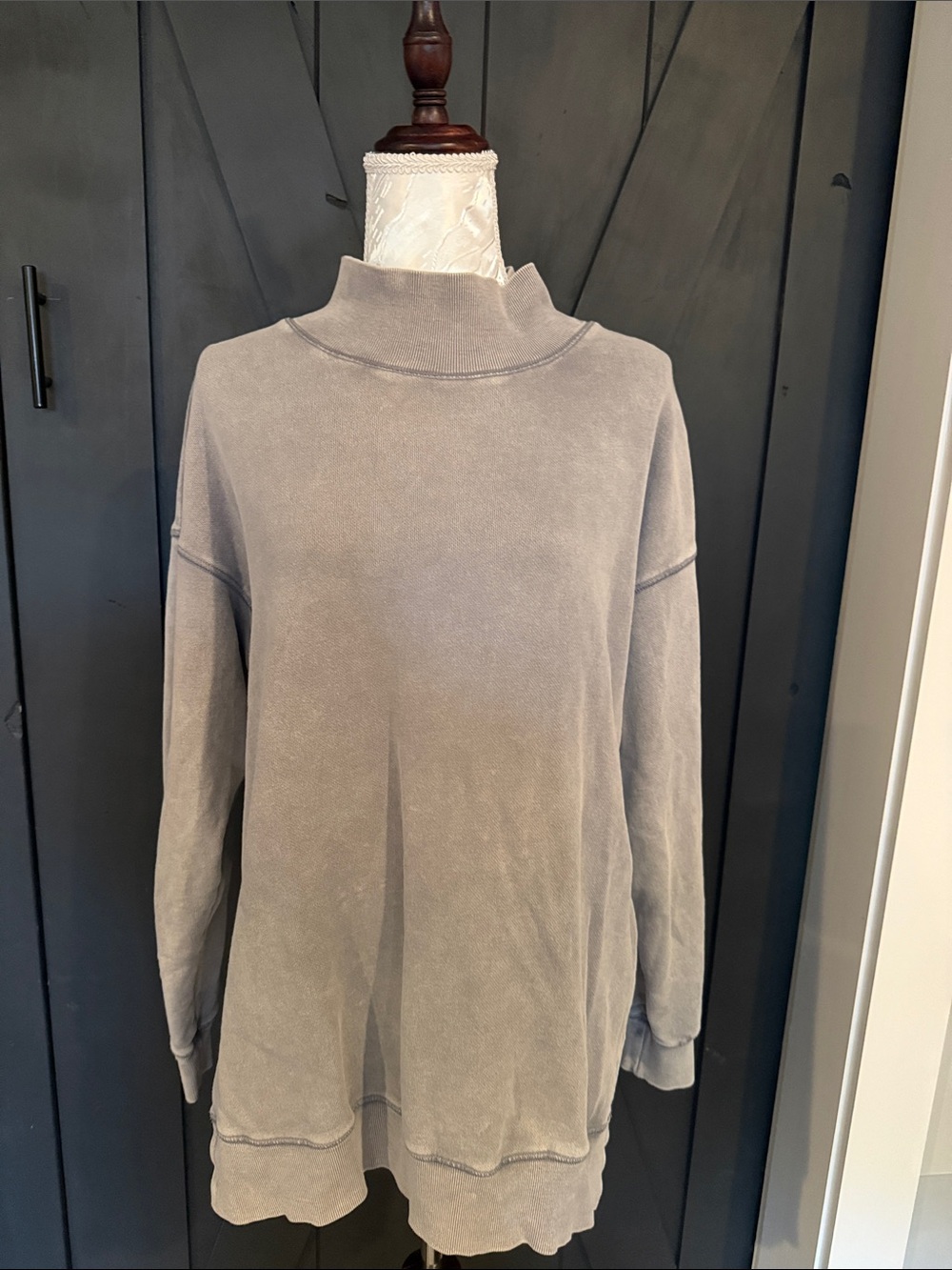 Free People Washed Gray Mock Neck Tunic Sweatshirt